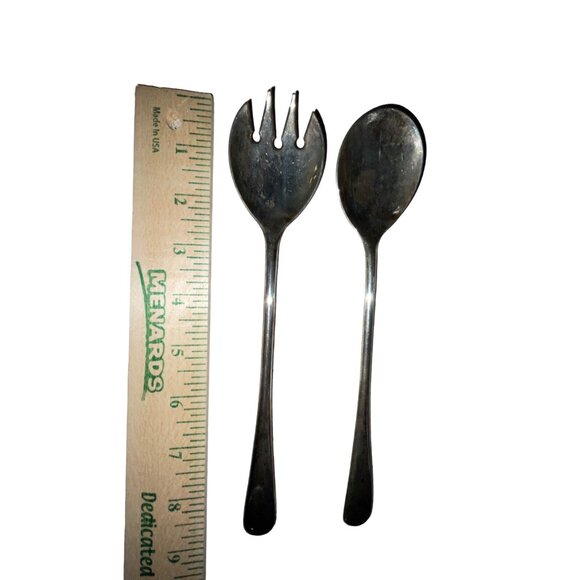 Vintage Salad Serving Utensils Used Silverplated Made in Italy Two Piece Spoon F - Picture 6 of 8